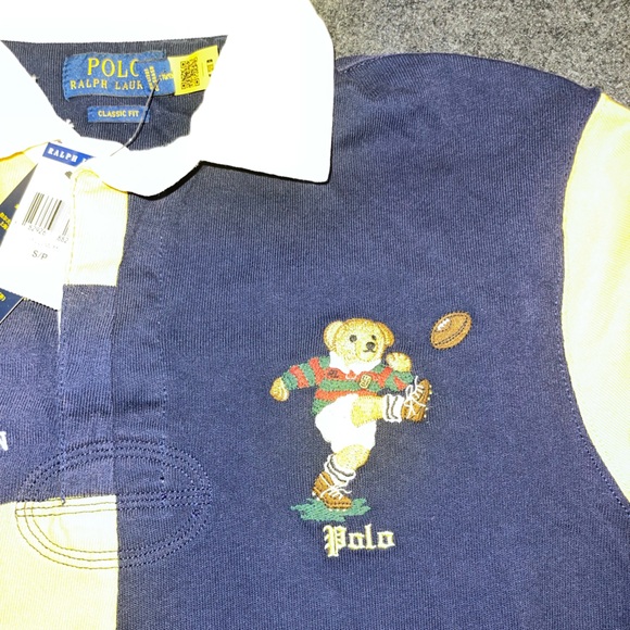 NWT Polo Ralph Lauren Shirt Men S Yellow Kicker Bear Rugby Club Collar Classic - Picture 2 of 8